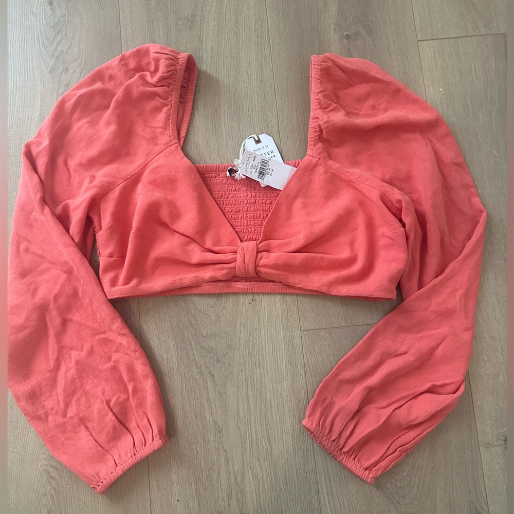 American Eagle Outfitters Pink Puff Sleeve Crop Blouse